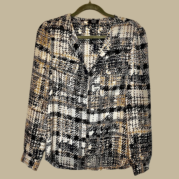Jones of New York Signature Blouse Abstra Print V-Neck Pullover Blouse size M - Picture 1 of 8